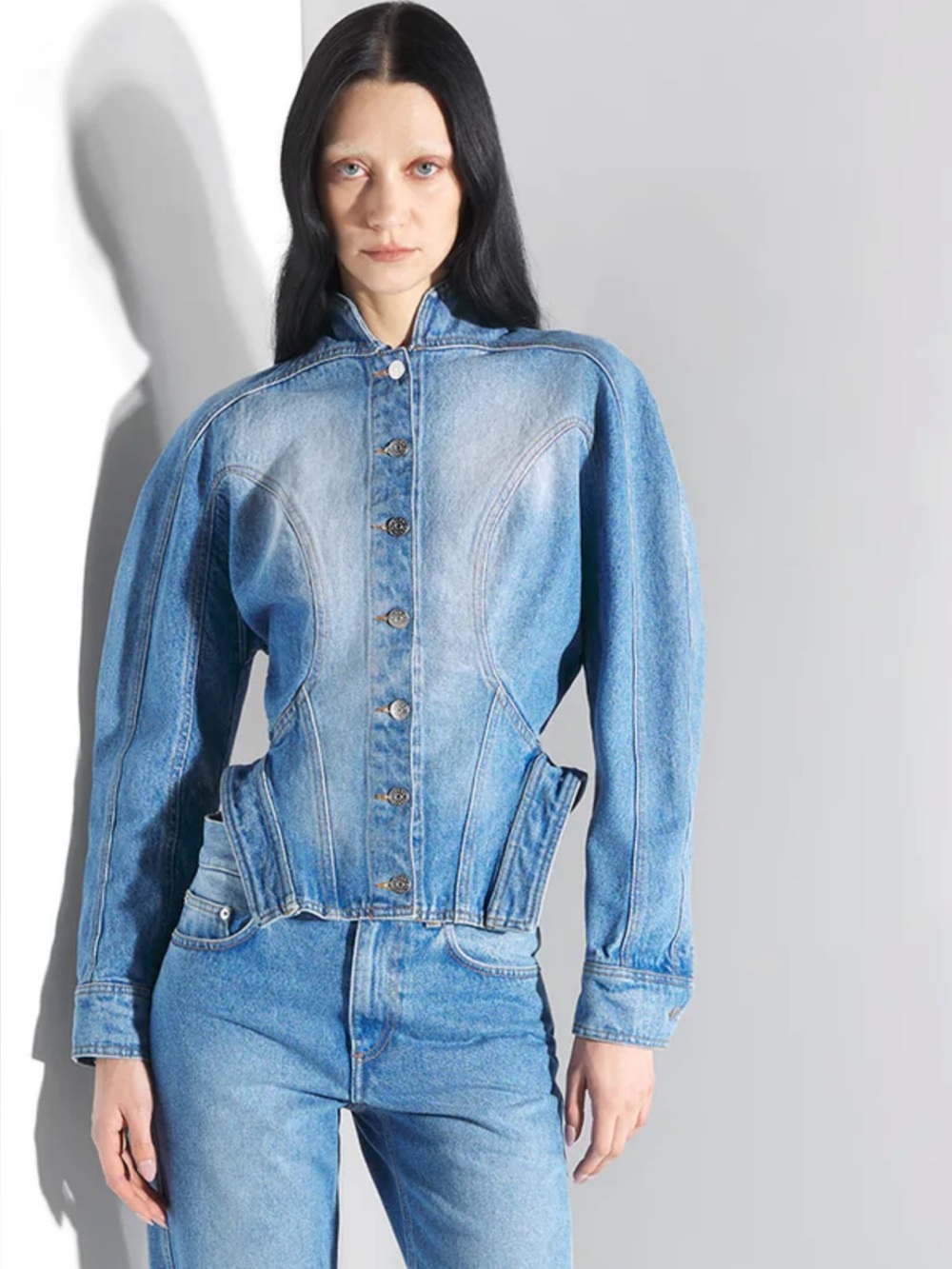 Mugler Light Blue Sculpted Denim Jacket